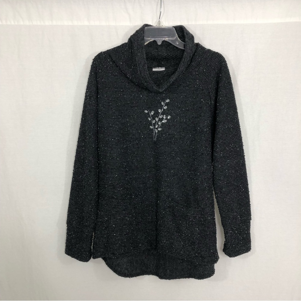 Lady Jane Oversized Tunic Cowl Neck Fleece Sweater, Size Small, Black